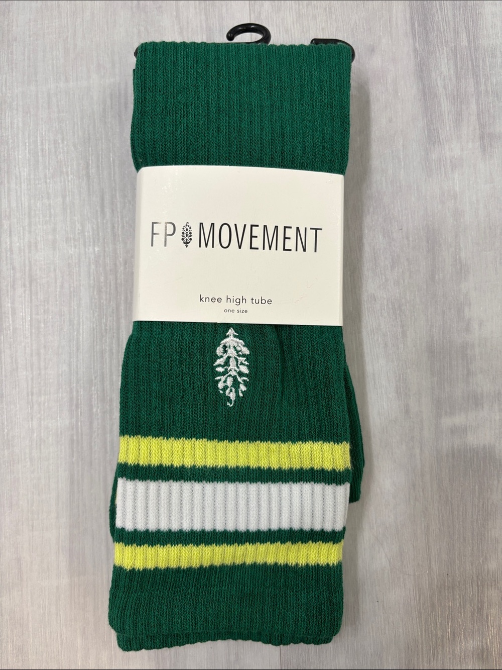 Free People Movement Green Knee-High Socks with Yellow & White Stripes NWT